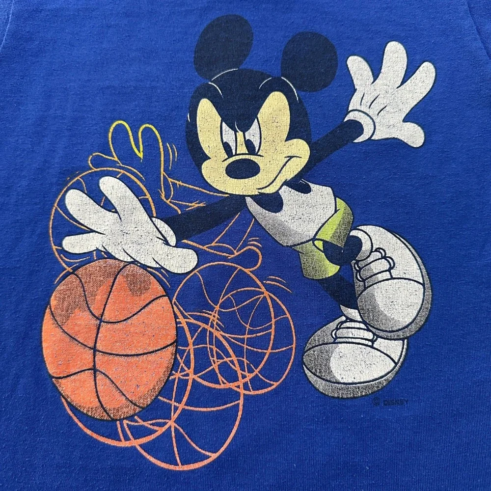 VTG 90s Allison Mickey Mouse Basketball Shirt Kids 5/6 Made in USA Double Sided‎